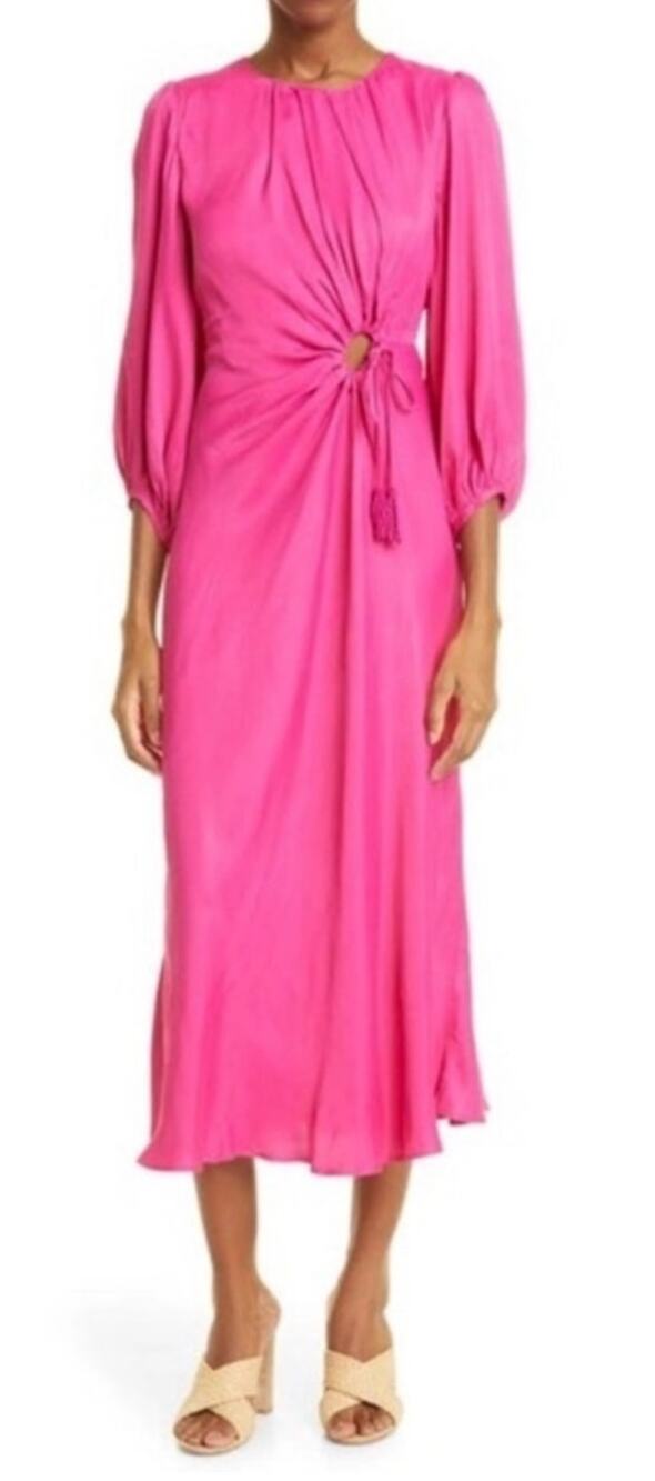 Farm Rio NEW Pink Midi with Circle Cut Out Dress, Med